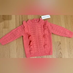 Janie and Jack Coral Pink Ruffle Cable Knit Sweater